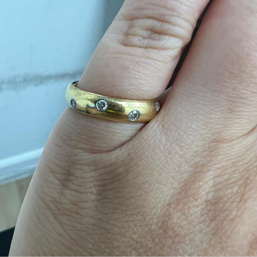 Vintage Tiffany & Co. 18K Yellow Gold Platinum Diamond 4mm Etoile Band Ring - Picture 5 of 7